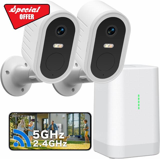 2K Security Camera Wireless 2-Cam Kit Outdoor or Indoor 2.4G & 5G WiFi