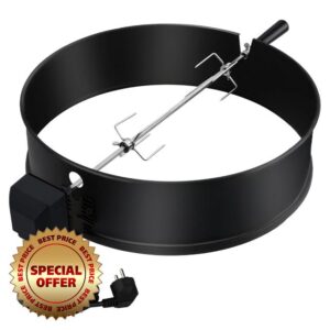 Enamelled Rotisserie Ring Kit Fits for 57cm Weber Charcoal Kettle Grill – Electric Motor Compatible with Weber 2290 & Other 57cm Models