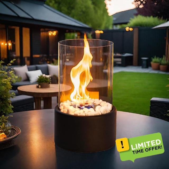 JHY DESIGN Black 26.5cm High Metal and Glass Fireplace/Firepi