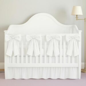 White Crib Bed Skirts with 4 Large Cot Bow Baby Crib Skirt for Boys Girls Nursery Toddler Bedskirt Dust Ruffle 14" Drop(Ruffle)