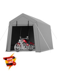 Garden Storage Shed 7x12 Ft Outdoor Storage Motorcycle Storage Sheds with Rolled Up Zipper Door