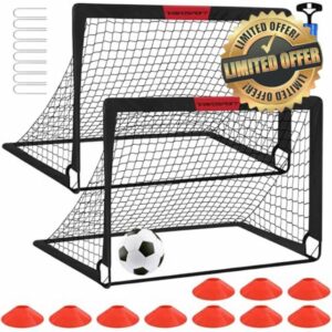 Kids Football Goals for Garden Set – 2 x 4ft x 3ft Portable Football Goals with Size 3 Ball