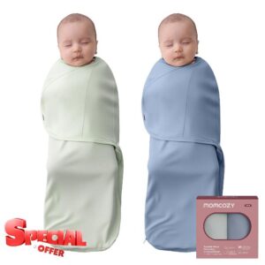momcozy Newborn Swaddle Sack 2-Pack Blue Green - Wide Strong Velcro Fastener