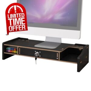 Monitor Stand - Multifunctional Wooden Desk Shelf with Storage Drawer