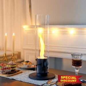 Black 44cm High Portable Tabletop Metal and Glass Fireplace Firepi