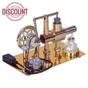Physics science hot air engine generator with single cylinder model demonstrating external combustion principles for educational and mechanical study applications
