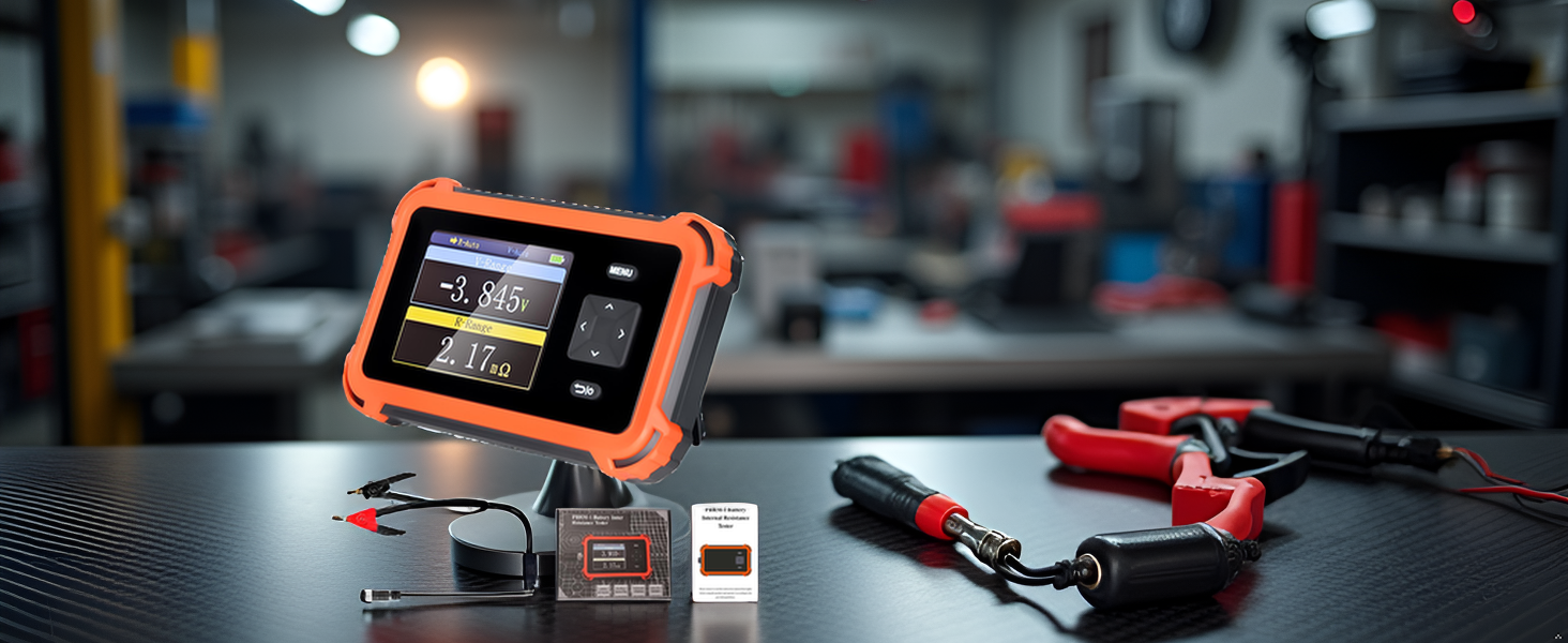 Series of shots showing a small orange and black device or tool being used in different positions in what appears to be an automotive setting.