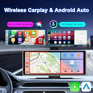 Car dashboard with mounted phone or navigation device, showing black interface display against textured gray dashboard surface.