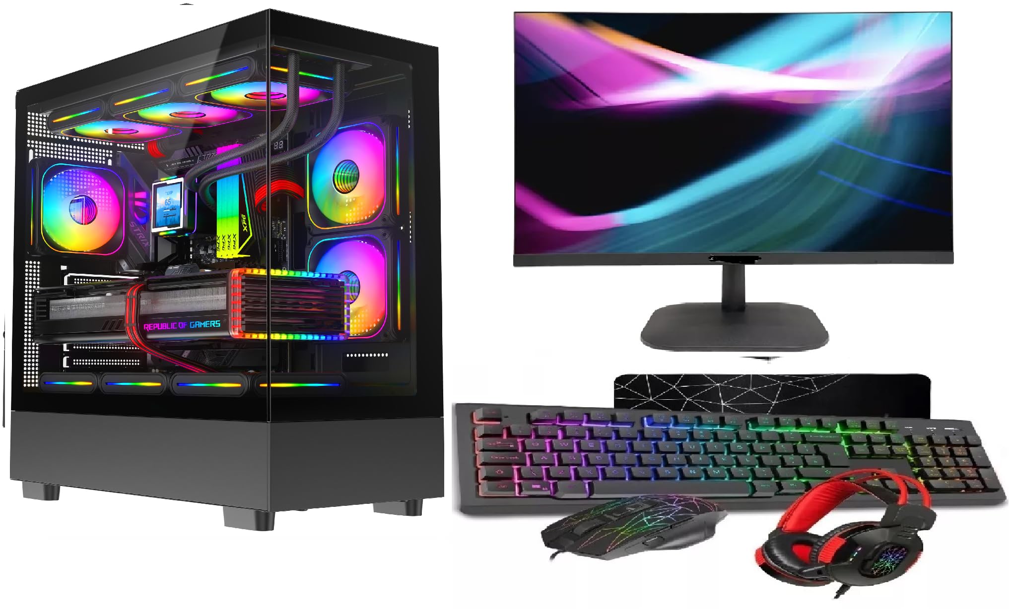 22 Inch Monitor - Windows 11 - Black RGB 9 Fan Glass Gaming Case..