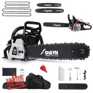SHAYN 58cc Petrol Chainsaw - 2-Stroke Top Handle Chain Saw with 20" & 16" Bar