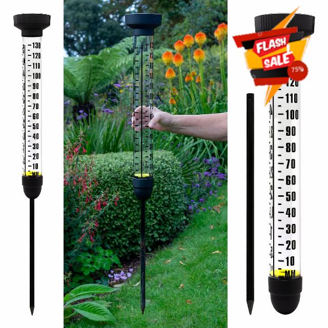 CKB LTD Rain Gauge with Spike For Outdoors - Extra Large Rainfall Measurement Water Meter Dual Scale With Ground Stake for Lawns