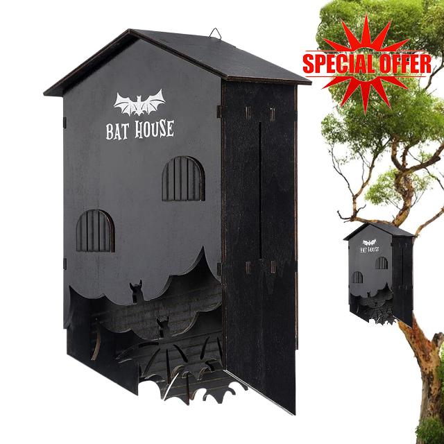 Bat House | Backyard Wood Bat Nest - Three Chamber Wall Mount Shelter Houses Box for Outside Tree Garden Backyards Hallowee