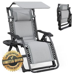 Zero Gravity Lounge Chair - Foldable Patio Recliner w/Adjustable Canopy