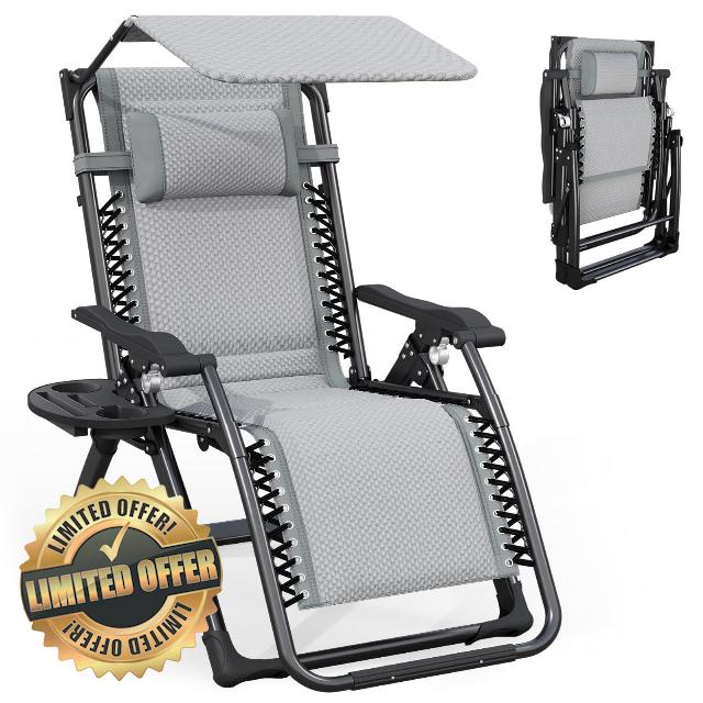 Zero Gravity Lounge Chair - Foldable Patio Recliner w/Adjustable Canopy