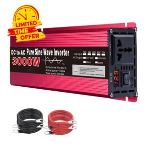 3000W Pure Sine Wave Power Inverter 72V 60V 48V 24V 12V DC to 120 240V AC Converter with AC Outlets Car Inverter for Truck