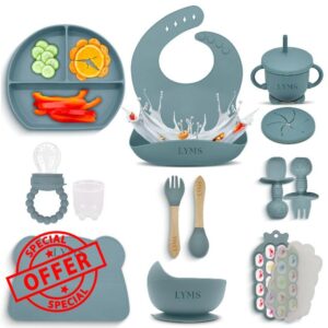 LYMS Baby Weaning Set 14pcs – Silicone Baby Feeding Set with Suction Plate