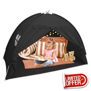 Versatile Bed Canopy Tent Large Domed Blackout Sleeping Tent Large Privacy Space Sleeping Drafty Room Tents Indoor Breathable Cottage Floor Bed Tents 196x98x125cm for Child Playing (Black)