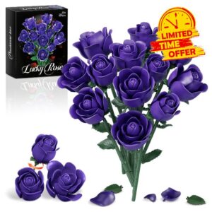 Purple Rose Bouquet Building Set of 12 Rose Artificial Roses Gifts for Valentines Day Gifts