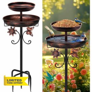 42In Vintage Metal Bird Feeder with Bath