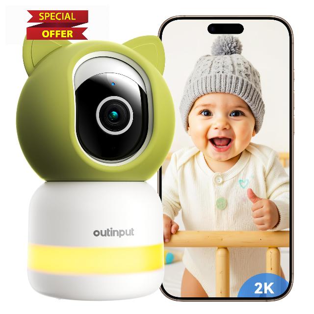 Outinput 2K 4MP Smart Baby Monitor - 355° PTZ WiFi Baby Monitor with Camera and Night Vision