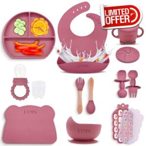 LYMS Baby Weaning Set 14pcs – Silicone Baby Feeding Set with Suction Plate