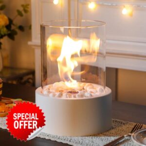 JHY DESIGN White 28cm High Metal and Glass Fireplace/Firepi