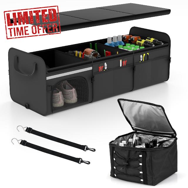COSTWAY Car Boot Organiser with Cooler Bag