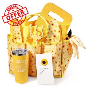 Sunflower Gardening Gifts for Women – Garden Tool Set with Heavy-Duty Hand Tools & Storage Bag – Bright Yellow Garden Kit for He