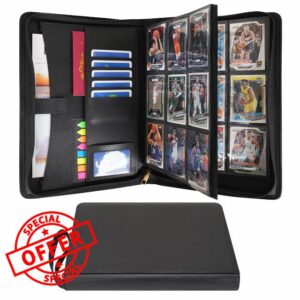 Wonderpool 9-Pocket Trading Card Binder with Zipper for 540 Card Leather pu Card Holder Folders Storage Albums 30 Side-Loading Pages for MTG TCG Game Sleek Sports Cards Collectible (Black)