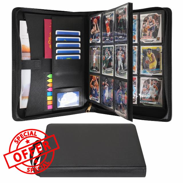 Wonderpool 9-Pocket Trading Card Binder with Zipper for 540 Card Leather pu Card Holder Folders Storage Albums 30 Side-Loading Pages for MTG TCG Game Sleek Sports Cards Collectible (Black)