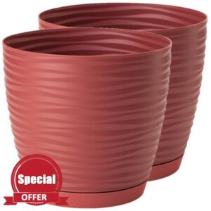 Home Garden Ornaments Large Plant Pots Indoor – Set of 2 Plastic Flower Pots with Saucer and Drainage Holes