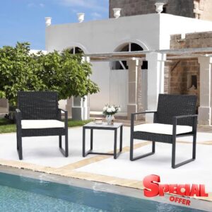 Outdoor 3-Pieces Rattan Bistro Set Wicker Garden Furniture Conversation Set