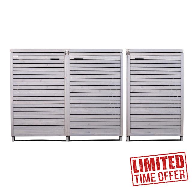 2.03m x 1.14m Large Wooden Outdoor Garden Triple Wheelie Bin Store Storage for 3 Bins (1 Single and 1 Twin) - Garden Bin Storage box