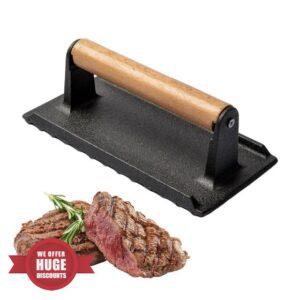 Cooking Press Weights - Heavy Duty Cast Iron Weight With Wooden Handle | Griddle Press Tool For Bacon