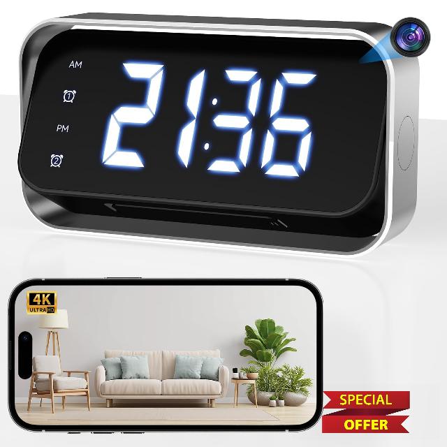 Spy Camera with Hidden Clock - WiFi Nanny Cam with 4K HD Video