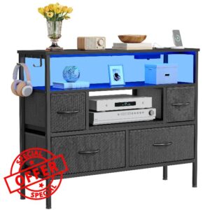 YITAHOME Fabric Drawers Cabinet with Power Outlets & LED Lights