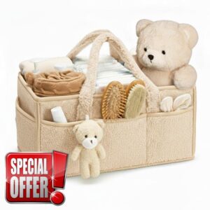 Plush Sherpa Nappy Caddy Organiser - 13 Compartments with 2 Removable Dividers