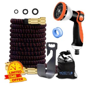 75FT Expandable Garden Hose Pipe – Orange – Flexible Hosepipe with 10-Function Spray Gun – Lightweight