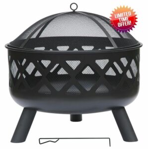 | Modern Black Steel Lattice Design with Mesh Cover | Safety Poker & Log Grate included
