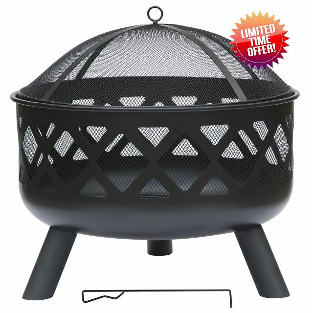 | Modern Black Steel Lattice Design with Mesh Cover | Safety Poker & Log Grate included