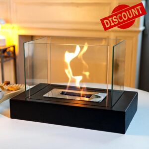 Rectangular 35cmL Metal and Glass Fireplace/Firepi