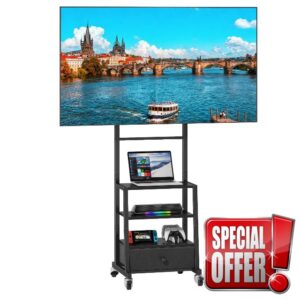 Rolling TV Stand on Wheels with Mount and Storage Fabric Drawer for 32-55 Inches TV