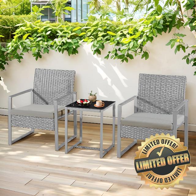 Outdoor 3-Pieces Rattan Bistro Set Wicker Garden Furniture Conversation Set