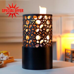 JHY DESIGN 29cm High Tabletop Metal and Glass Fireplace/Firepit Black