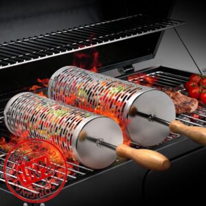 Rolling Grill Basket BBQ Tools: Stainless Steel Barbecue Accessories Outdoor Cooking Camping Present For Mens Dad Husband 2Pcs