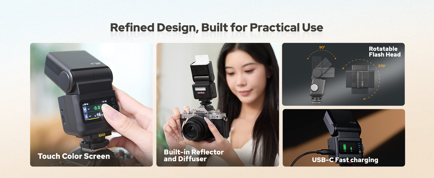 Text reads: 'Refined Design, Built For Practical Use' Series of demonstration images showing a product being used in various settings.