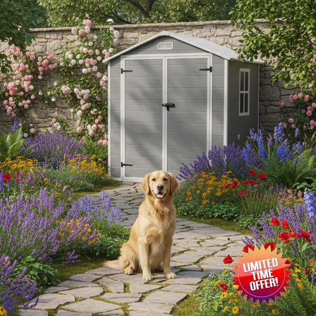 Plastic Garden Shed 5' 6" x 4' 5" Apex Roof Storage Box Grey Garden Shed with Floor Bike Storage Outdoor Storage Weather-Resistant Grey Garden Storage PS03