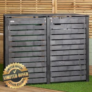 1.43m x 1.16m Outdoor Wooden Garden Double Wheelie Bin Store Storage for 2 Bins in Dark Grey