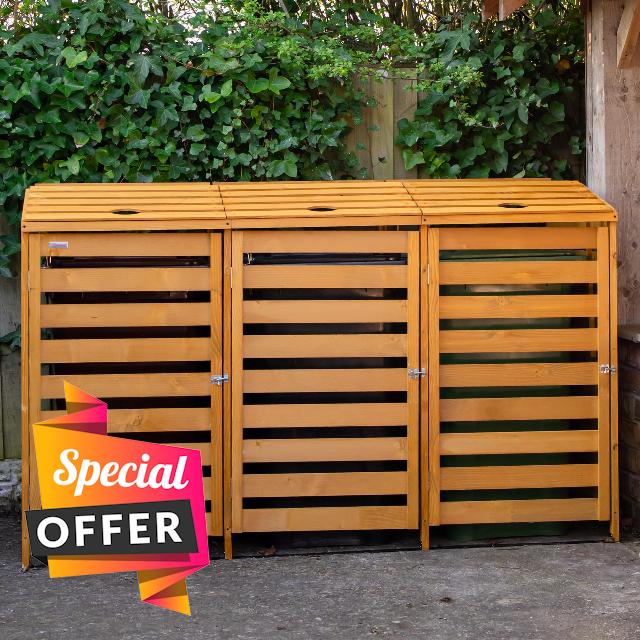 Samuel ALEXANDER 1.99m x 1.22m Large Wooden Outdoor Garden Triple Wheelie Bin Store Storage for 3 Bins - Garden Bin Storage box