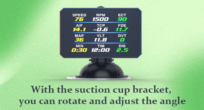 Text reads 'Font color can be selected'. Digital speedometer display showing '120' with color selection options indicated by rainbow palette icons.